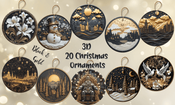 3D Christmas Ornaments, Blue Gold