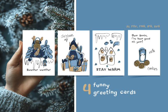 4 Funny Christmas Cards: Illustrations for Modern Blogging