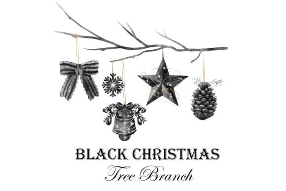 Black Christmas Tree Branch Clipart for Illustrations