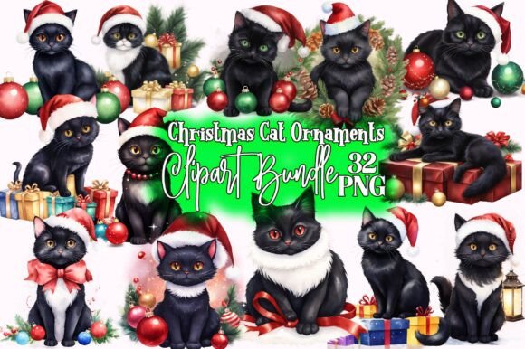 Christmas Cat Ornaments Clipart Bundle: A Seller’s Review of This Illustrations Asset
