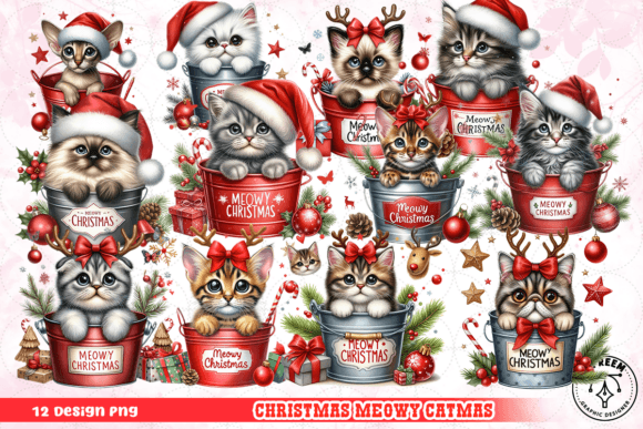 Christmas Meowy Catmas Clipart PNG for Modern Illustrations
