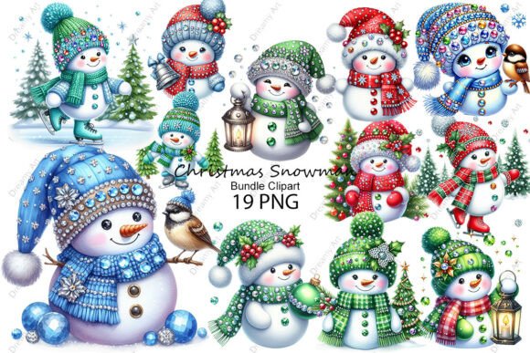 Christmas Snowman Bundle Clipart: Seasonal Illustrations for Modern Blogs