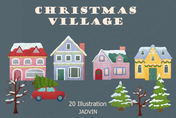 Christmas Village, Clipart for Seasonal Illustrations