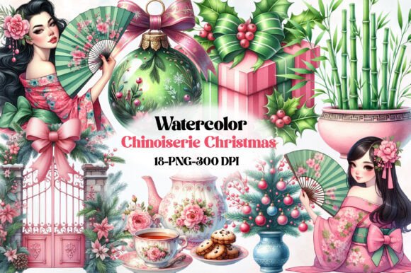 Coquette Chinoiserie Christmas Clipart Review for Branding
