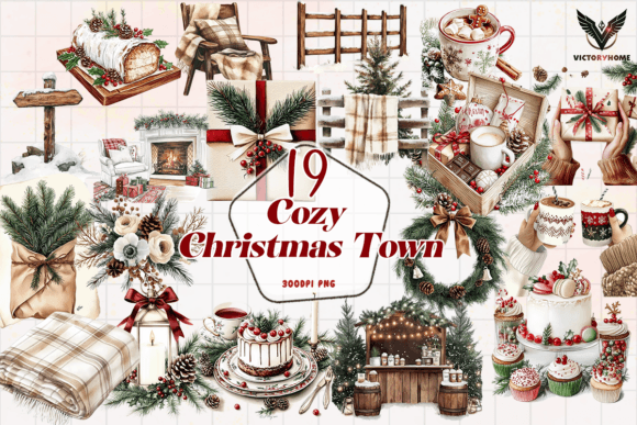 Cozy Christmas Town Clipart PNG for Modern Illustrations