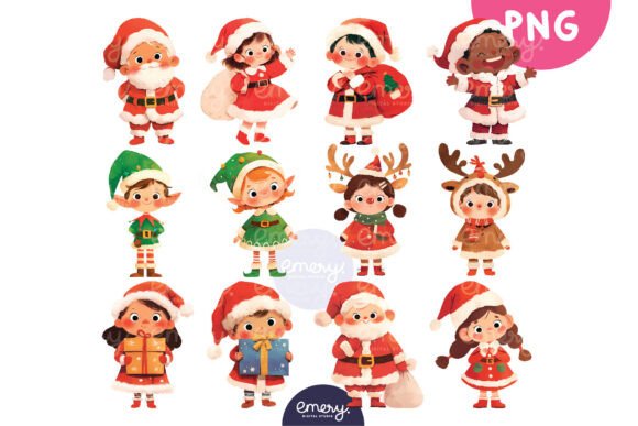 Cute Christmas Kids Clipart - PNG in Illustrations