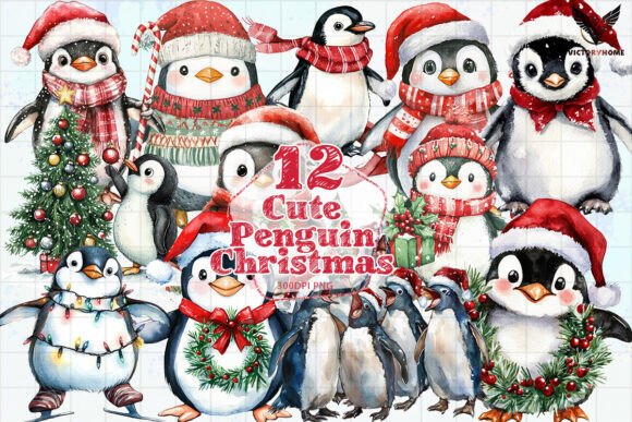 Cute Penguin Christmas Clipart PNG for Illustrations
