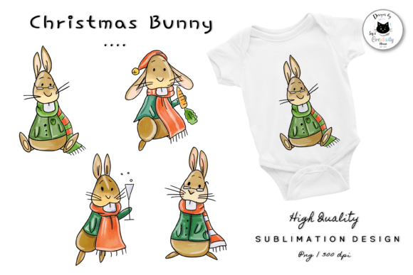 Cute Winter Bunnies Christmas Clipart for Illustrations