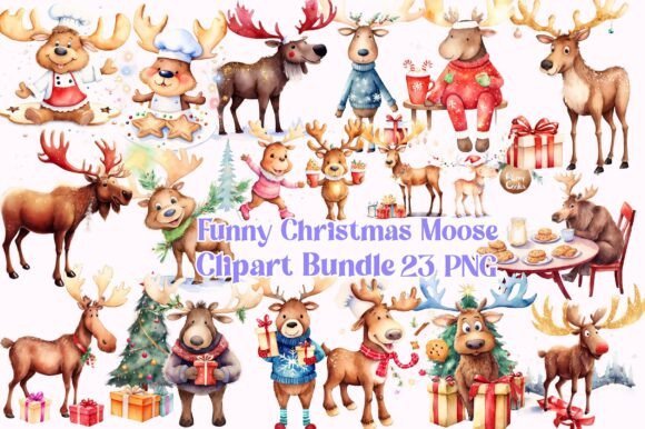 Funny Christmas Moose Clipart Bundle: Illustrations for Handmade Sellers
