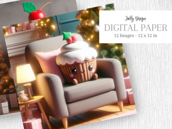 Kawaii Cupcake Sat on Sofa in Christmas