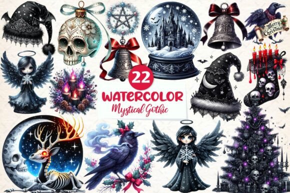 Mystical Gothic Christmas Clipart: Editorial Review for Illustrations