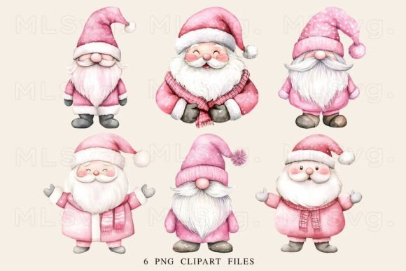 Pink Christmas Gnome PNG Bundle: Cozy Illustrations for Seasonal Crafts
