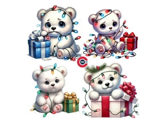 Playful Christmas Bear Clipart for Modern Illustrations