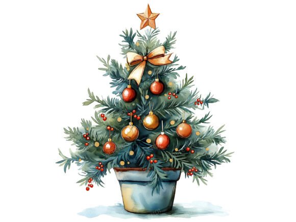Potted Christmas Tree Clipart for Festive Illustrations