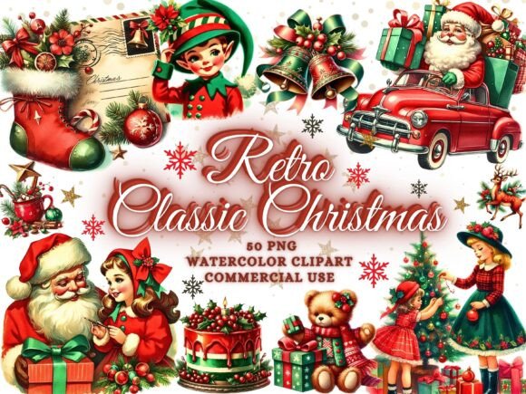Retro Christmas Clipart - Christmas PNG Illustrations