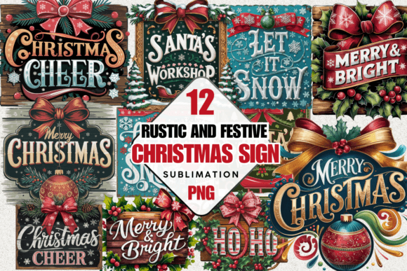 Rustic and Festive Christmas Sign Bundle for Illustrations