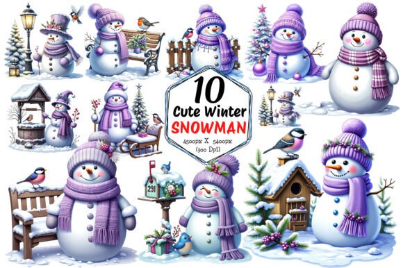 Snowman Clipart Winter Clipart Christmas Illustrations