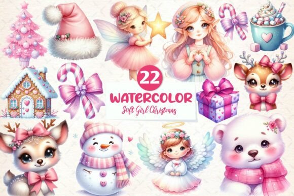 Soft Girl Christmas Clipart Sublimation for Illustrations
