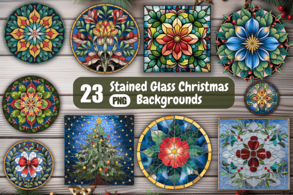 Stained Glass Christmas Backgrounds, PNG Illustrations Review