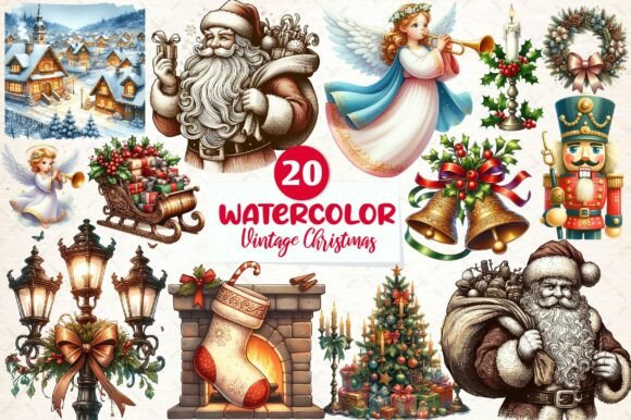 Vintage Drawing Christmas Clipart for Brand Illustrations