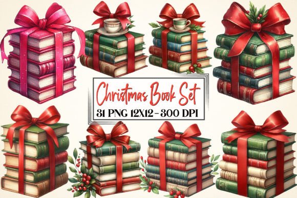 Watercolor Christmas Book Set Clipart for Illustrations