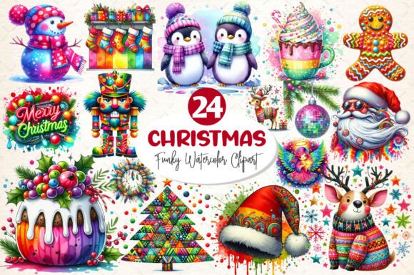 Watercolor Funky Christmas Clipart Review