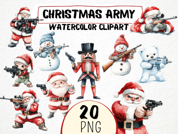 Watercolor Funny Christmas Army Clipart
