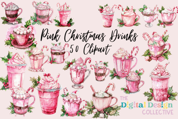 Watercolor Pink Christmas Coffee Bundle: Fresh Illustrations for Modern Blogs