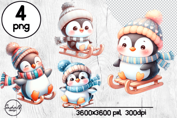 Winter Pinguin on Sleight, Christmas Png Illustrations Review